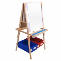Children's Double-Sided Art Activity Easel, Chalkboard, Dry Erase Board, Paper, Cups, Bins