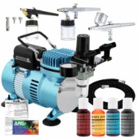 Dual Fan Air Compressor Cake Decorating System Kit with 3 Airbrushes, 4 Food Coloring Set