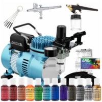 12 Color Cake Decorating Airbrushing System Kit - Gravity & Siphon Feed, Dual Fan Compressor