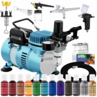 Dual Fan Air Compressor Pro Cake Decorating System Kit - 3 Airbrushes, 12 Food Coloring Set