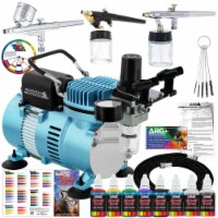 Dual Fan Air Compressor, 3 Airbrush System Kit with 6 Primary Colors Acrylic Paint Artist Set