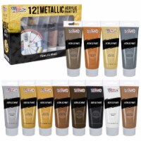 12 Color Set of Metallic Acrylic Paint, Large 75ml Tubes - Rich Vivid Pearl Colors