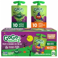 GoGo SqueeZ Fruit & veggieZ Halloween Variety Pack, Apple and Apple Pumpkin Spice Snack Pouches, Perspective: Main