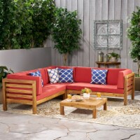 Ravello 4 Piece Outdoor Wooden Sectional Set with Dark Grey Cushions red natural