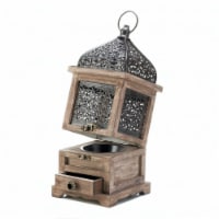 Aewholesale 10018058 14 in. Flip-Top Wood Lantern with Drawer