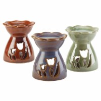 Zingz & Thingz 3 Piece Multicolored Porcelain Flower Candle Oil Warmer Set