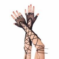 Music Legs  Fingerless Lace Up Fishnet Elbow Length Warmer&#44; Black