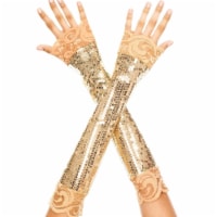 Music Legs  Elbow Length Sequin with Lace Trim Arm Warmer&#44; Gold