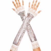 Music Legs  Elbow Length Sequin with Lace Trim Arm Warmer&#44; Silver