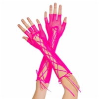 Music Legs  Fingerless Lace Up Fishnet Elbow Length Warmer&#44; Hot Pink