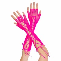 Music Legs  Fingerless Lace Up Fishnet Elbow Length Warmer&#44; Hot Pink