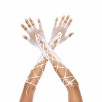 Music Legs  Fingerless Lace Up Fishnet Elbow Length Warmer&#44; White