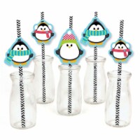 Big Dot of Happiness Holly Jolly Penguin Paper Straw Decor Christmas Striped Straws 24 Ct