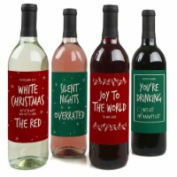 Big Dot of Happiness Red & Green Christmas - Holiday Decor - Wine Bottle Label Stickers 4 Ct
