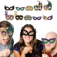 Big Dot of Happiness Mardi Gras Masks & Glasses Paper Card Stock Photo Booth Props Kit 10 Ct