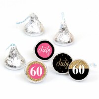Big Dot of Happiness Chic 60th Birthday Pink Black Gold Round Candy Sticker Favors - 108 Ct