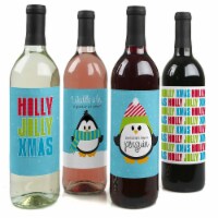 Big Dot of Happiness Holly Jolly Penguin - Christmas Party Wine Bottle Label Stickers 4 Ct