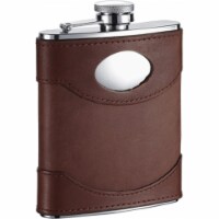 Visol VF1288 Visol Armstrong Brown Leather Stainless Steel Hip Flask - 6oz