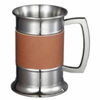 Visol VAC699 18 oz Brown Leather Wrapped Stainless Steel Beer Tankard