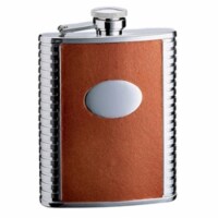 Visol VF2051 Compton 6oz Brown Leather Stainless Steel Hip Flask