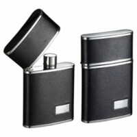 Visol VF2065 Flip Top Black Leather Stainless Steel 2.5 oz. Hip Flask