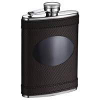 Visol VF6006 Kearney 6 oz Brown Leatherette Flask with Black Engraving Plate