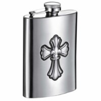 Visol VF6012 Fleur de Lis Cross 6 oz Brushed Metal Hip Flask