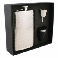 Visol VSET29-1150 Hive Beehive Pattern 8 oz Deluxe Flask Gift Set with 3 Shot Cups