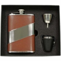 Visol VSET29-2063 Nathan Brown Leather 8 oz Deluxe Flask Gift Set with 3 Shot Cups
