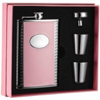 Visol Vset5001b-1177 Pink Box Supermodel Pink Leather 8 oz Flask Gift Set
