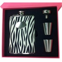 Visol Vset5001b-1222 Pink Box Zebra Black & White 8 oz Flask Gift Set