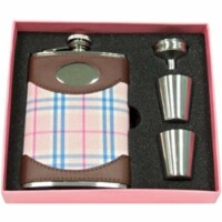 Visol VSET5001B-1277 Pink Box Lola Leather & Plaid 8 oz Flask Gift Set