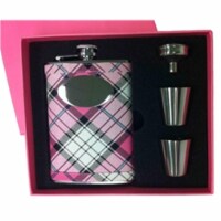 Visol Vset5001b-9002 Pink Box Valor Pink Plaid 8 oz Flask Gift Set
