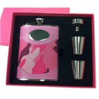Visol Vset5001b-9004 Pink Box GI Jane Pink Camouflage Wrapped 8 oz Stainless Steel Flask Gift