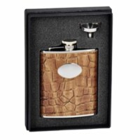 Visol VSET33-1242 Bronze Brown Crocodile Leather 6 oz Flask Gift Set