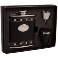 Visol VSET27-1220 Roxanne Studded Black Leather 6 oz Deluxe Flask Gift Set with 3 Shot Cups