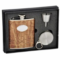 Visol VSET32-1242 Bronze Brown Crocodile Leather 6 oz Stellar Flask Gift Set