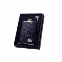 Visol VSET34-1184 Gator Black Crocodile Leather 8 oz Flask Gift Set