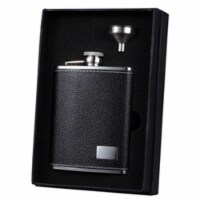 Visol VSET33-1113 Eclipse S Black Leather Flask Gift Set with Stainless Steel Funnel - 6 oz