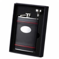 Visol VSET34-2084 Rouge en Noir Black Leather with Red Accents Flask & Funnel Gift Set - 8 oz