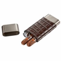Visol VCASE723 Hacienda Crocodile Patterned Leather & Stainless Steel Cigar Case Flask Combo