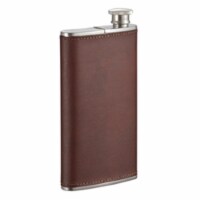 Visol VF2041BR 4 oz Edian Stainless Steel Flask with Built-in Cigar Case Leather - Brown