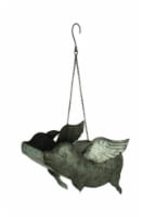 Galvanized Zinc Finish Metal Flying Pig Hanging Planter Outdoor Décor - Gray
