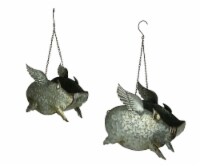 Distressed Galvanized Metal Flying Pig Hanging Planter Set of 2 - Indoor/Outdoor - Gray