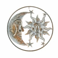Rusty White Metal Indoor Outdoor Celestial Sun Moon and Stars Wall Decor, Right - Moon Left