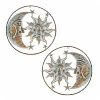 Rusty White Metal Indoor Outdoor Celestial Sun Moon and Stars Wall Decor Set - Two Piece Set