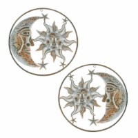 Rusty White Metal Indoor Outdoor Celestial Sun Moon and Stars Wall Decor Set - Two Piece Set