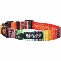 Leashboss Patterned Reflective Dog Collar - Orange Blanket, Large