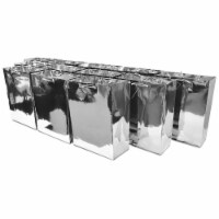 Large Metallic Silver Paper Gift Bags with Metallic Handles - 10x13x5" 12 .