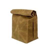 Waxed Canvas Lunch Bag with Fold Over Top, Trendy Vintage Reusable Lunch Tote Brown Color
